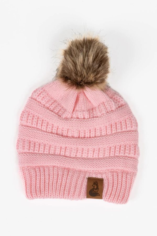 Dianthus Pink Ribbed Beanie with Pom Discount