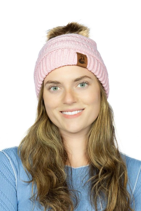 Dianthus Pink Ribbed Beanie with Pom Discount