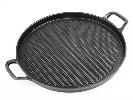 L Chaim Meats 30cm Ribbed Cast Iron Frying Pan Skillet Coating Steak Sizzle Platter Online now