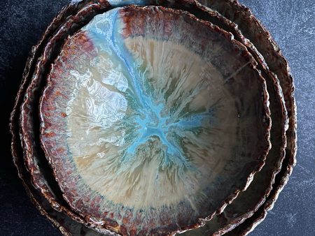 Preorder 12 week production time Organic Rustic nesting bowl set bowl in Turquoise Waters 3 pieces Supply