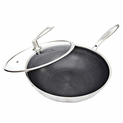 L Chaim Meats 32cm Stainless Steel Tri-Ply Frying Cooking Fry Pan Textured Non Stick Sale